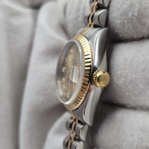 PAPERS Rolex Lady Datejust 26mm Gold Steel Champagne Diamond Dial 69173