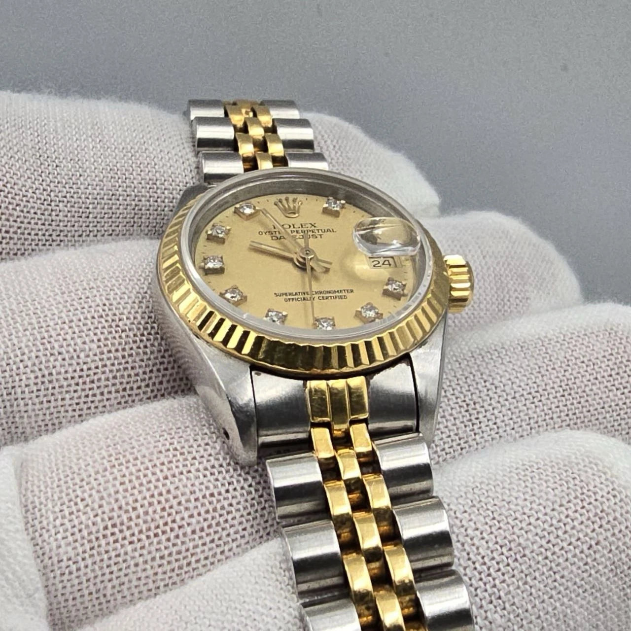Rolex Datejust 26mm Champagne Diamond Dial Two Tone Jubilee Watch 69173