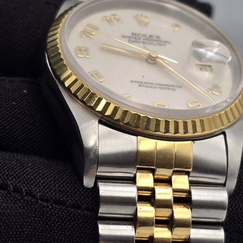 Rolex Datejust 16233 Two Tone Jubilee Bracelet Ivory Dial NO HOLES 36mm Watch