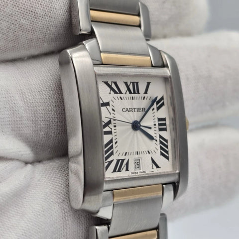 Cartier Tank Francaise Quartz Ladies 18k Gold & Steel Silver Dial 2302