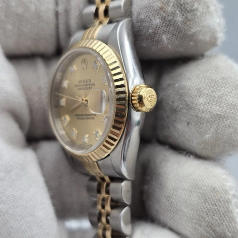 Rolex Datejust 79173 Two Tone Jubilee Champagne Diamond Dial 26mm Watch