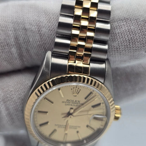 PAPERS MINT Rolex Datejust Ladies 31mm 18k Two Tone 68273 Champagne Dial Watch