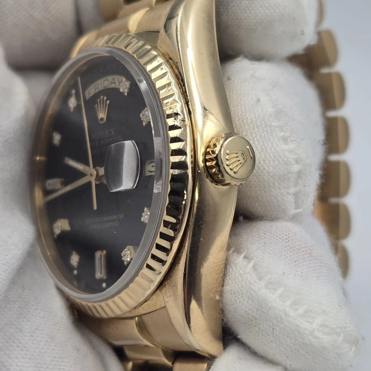 Rolex Day-Date 18038 President 18k Gold FACTORY Black Diamond Dial 36mm Watch