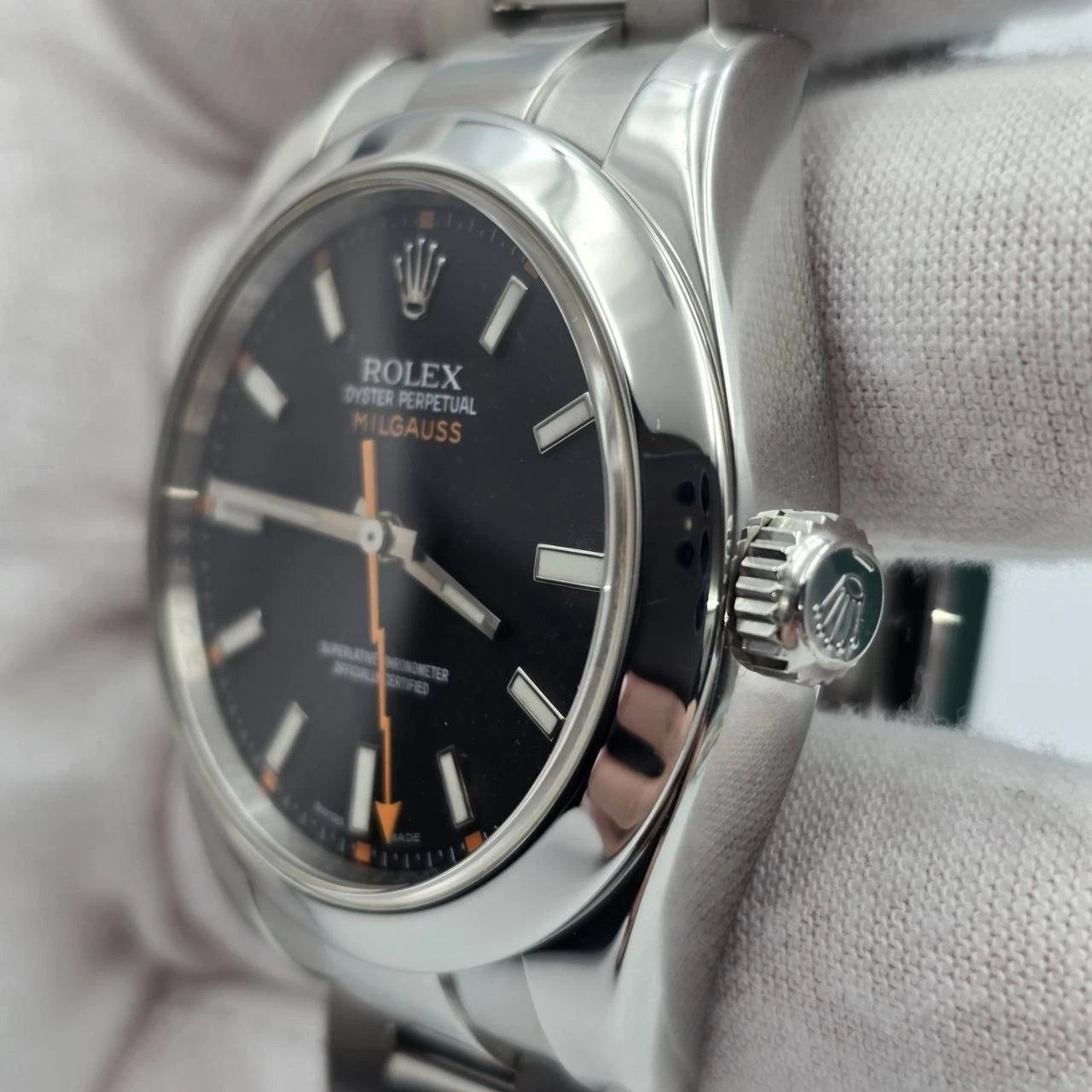 Rolex Milgauss 116400 Stainless Steel Black Dial Orange Hand 40mm