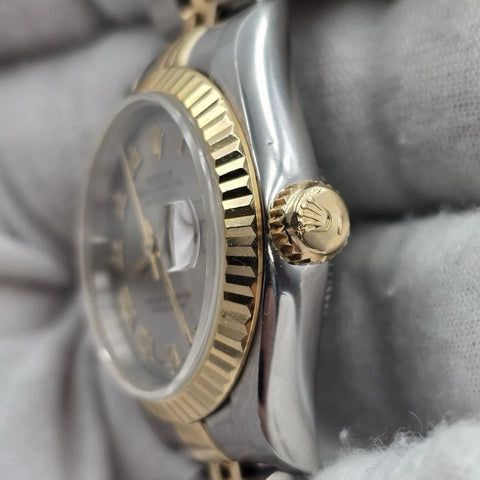 PAPERS Rolex MINT Two Tone Lady-Datejust 69173 Grey Roman Dial Jubilee Bracelet