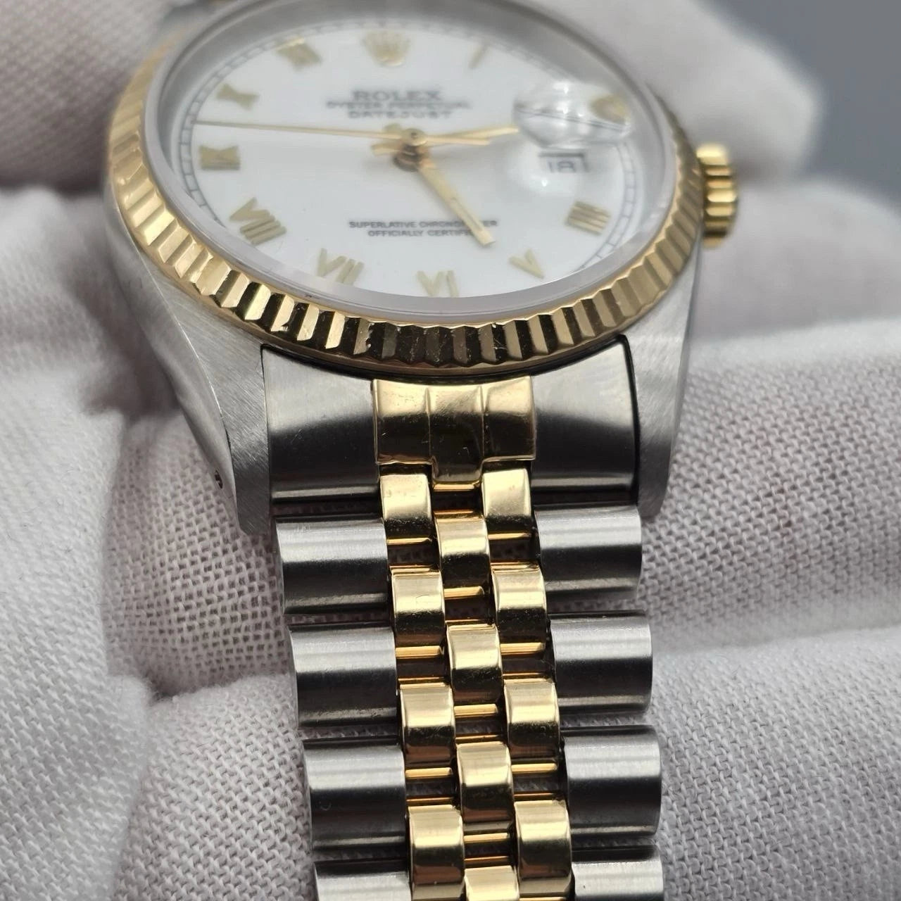 Rolex Datejust 36mm White 18K Yellow Gold Jubilee Stainless Steel Watch 16233