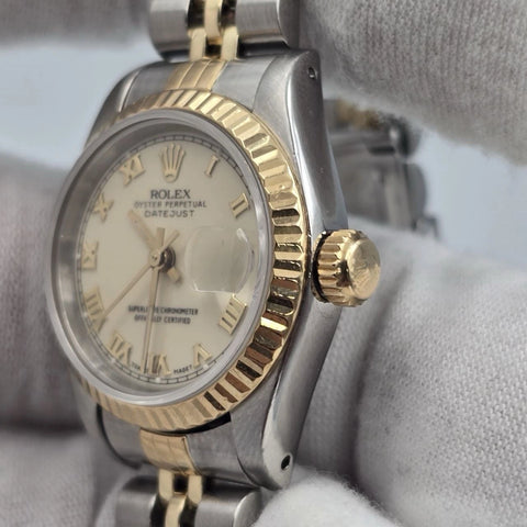 PAPERS Rolex Datejust 26mm 69173 Two Tone Jubilee Cream Roman Dial Watch