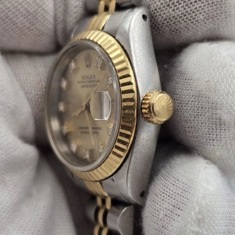 Rolex Datejust 26mm Champagne Diamond Dial Two Tone Jubilee Watch 69173