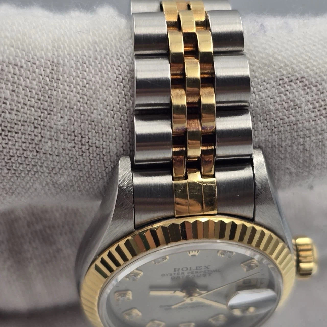 Rolex Lady Datejust 26mm Yellow Gold Steel Factory Rhodium Diamond Dial 69173
