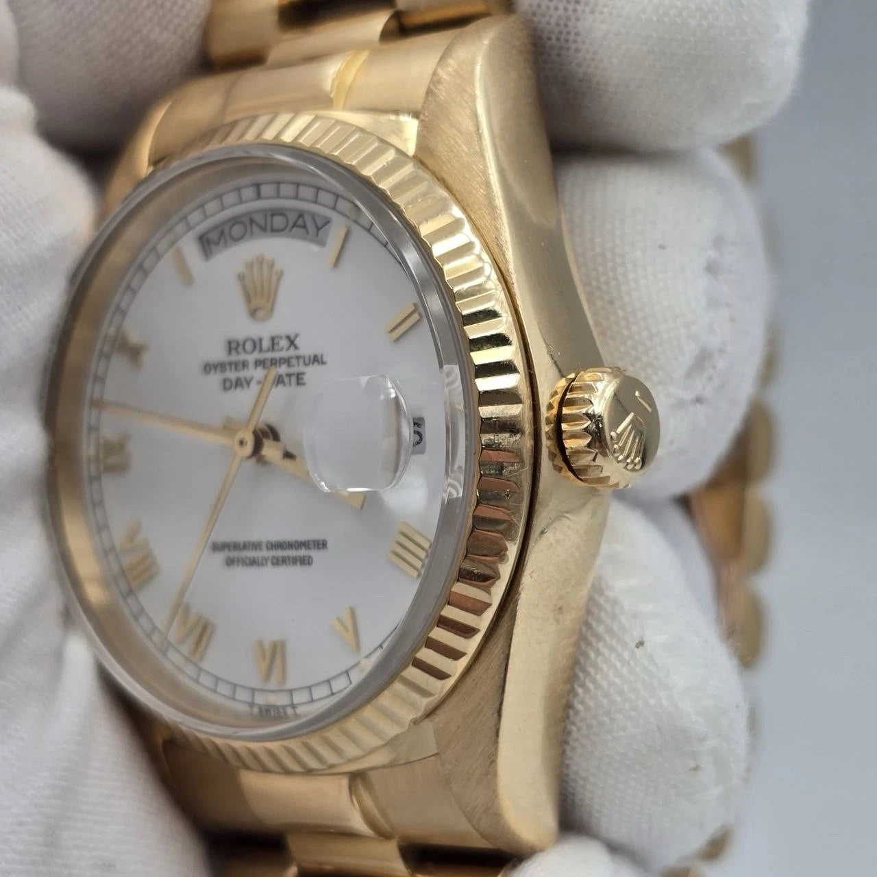 PAPERS Rolex Day-Date 18038 President 18k Gold White Dial 36mm BOX