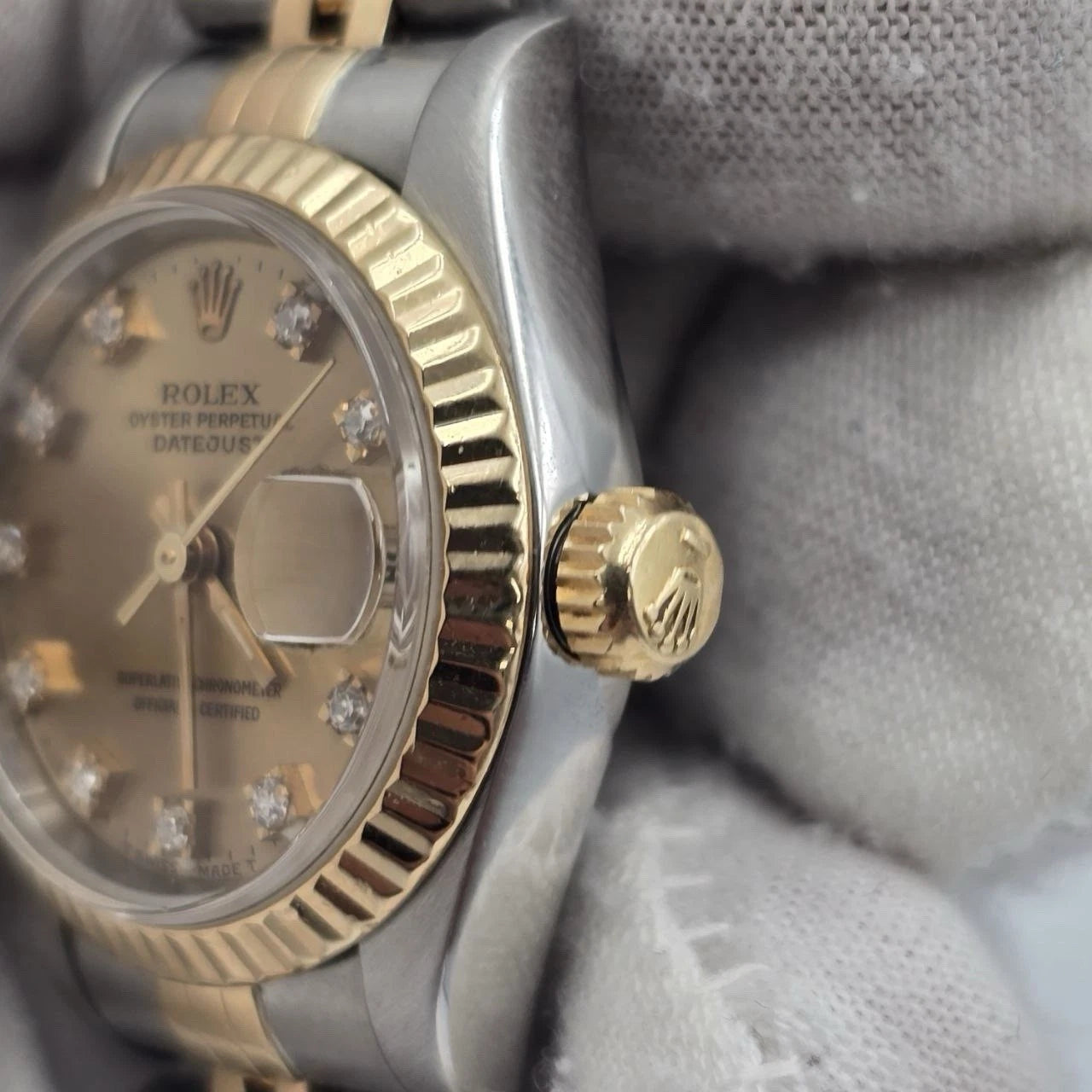 Rolex Datejust 26mm Champagne Diamond Dial NO HOLES Two Tone Jubilee Watch 69173