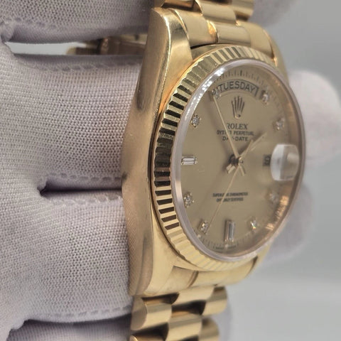 Rolex Day-Date 18038 President 18k Gold 36mm Factory Champagne Diamond Dial