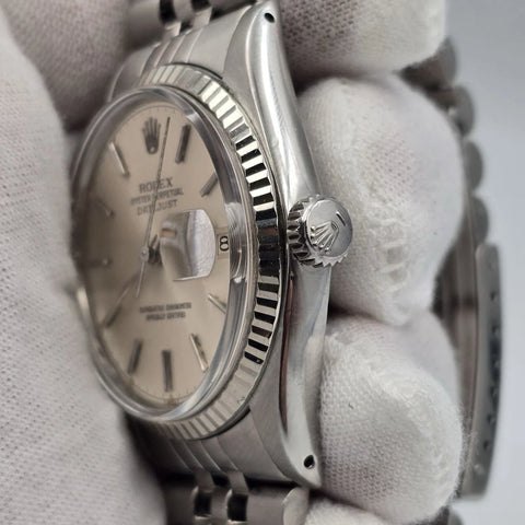 Rolex Datejust 36mm Oyster Perpetual 18k White Gold Steel Silver Dial 16014