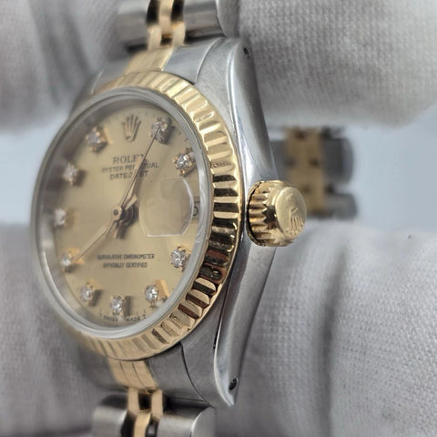 PAPERS Rolex Lady Datejust Gold & Steel 26mm Champagne Diamond Dial 69173 BOX