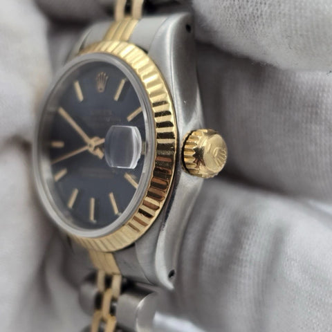 Rolex Lady Datejust 26mm Yellow Gold Steel Factory Blue Dial 69173
