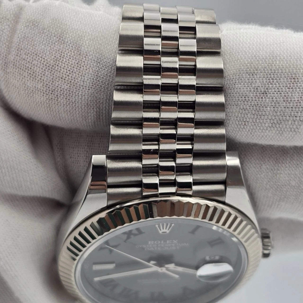 2024 PAPERS Rolex Datejust 41mm Wimbledon Fluted Jubilee Steel Watch 126334 BOX