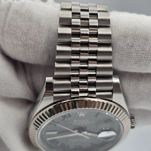 2024 PAPERS Rolex Datejust 41mm Wimbledon Fluted Jubilee Steel Watch 126334 BOX