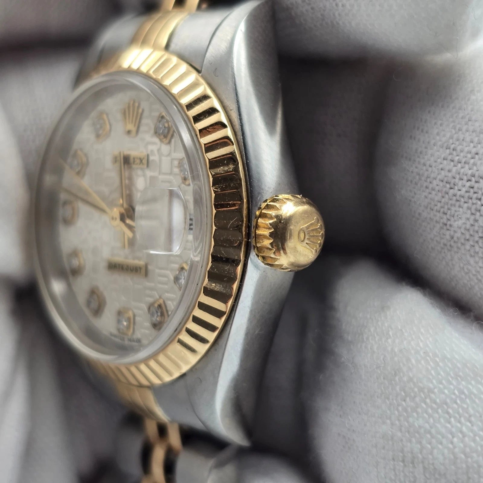 Rolex Lady Datejust 18K Gold & Steel NO HOLES 26mm Computer Diamond Dial 69173