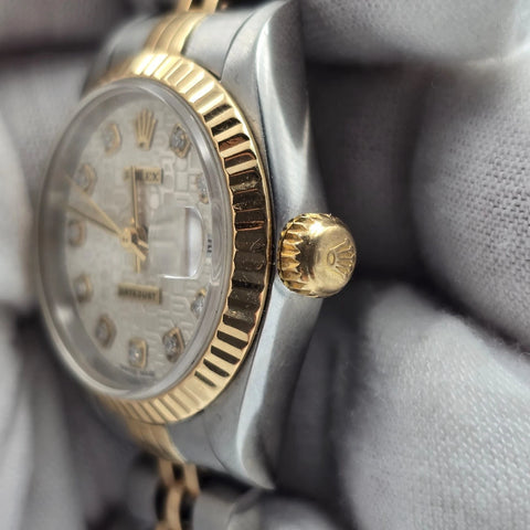 Rolex Lady Datejust 18K Gold & Steel NO HOLES 26mm Computer Diamond Dial 69173