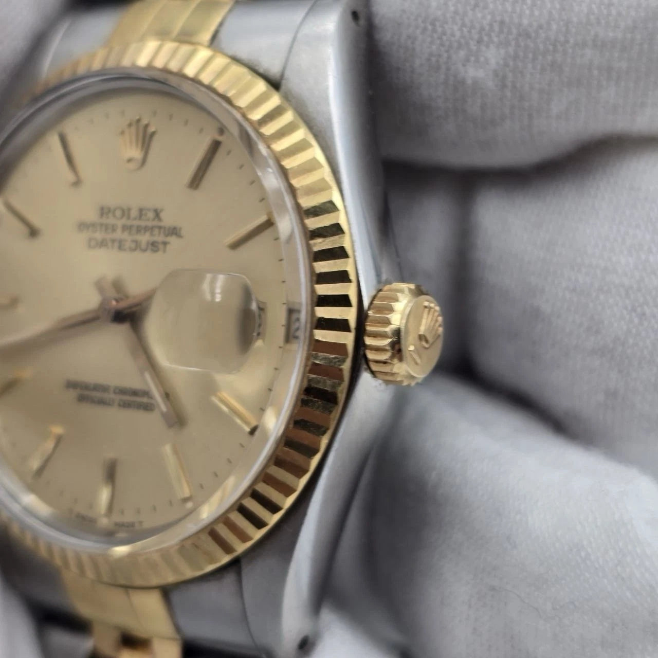 PAPERS Rolex Datejust Champagne Two-Tone Yellow Gold Jubilee 16013 36mm Watch