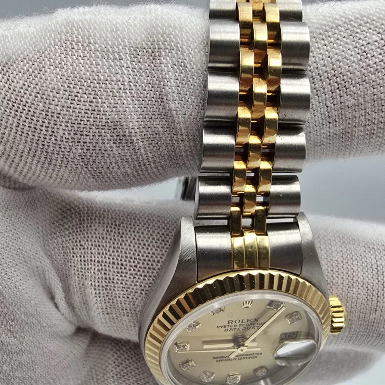 PAPERS Rolex Datejust Gold Steel Champagne Diamond Dial Jubilee 26mm 79173