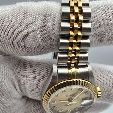 PAPERS Rolex Datejust Gold Steel Champagne Diamond Dial Jubilee 26mm 79173