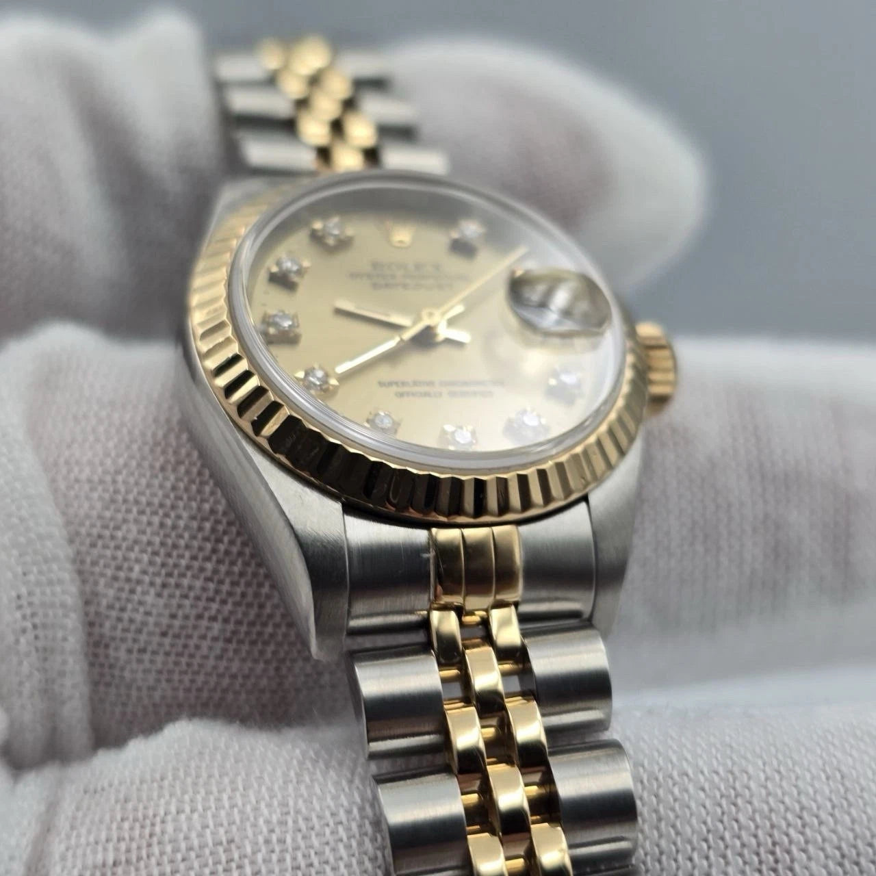 Rolex Datejust 26mm Champagne Diamond Dial Two Tone NO HOLES Jubilee Watch 69173