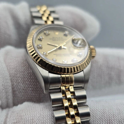 Rolex Datejust 26mm Champagne Diamond Dial Two Tone NO HOLES Jubilee Watch 69173