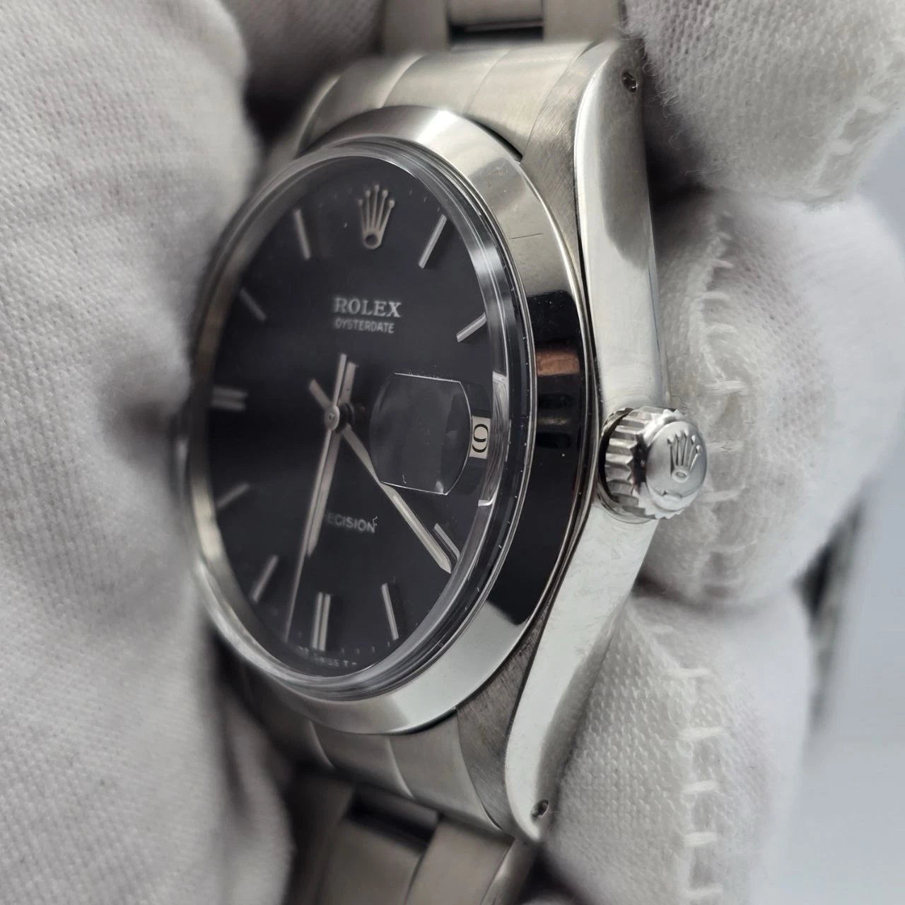 Rolex Oyster Date Precision 6694 Stainless Steel 34mm Black Dial Watch
