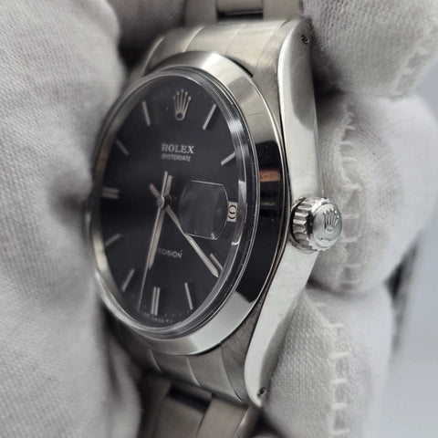 Rolex Oyster Date Precision 6694 Stainless Steel 34mm Black Dial Watch