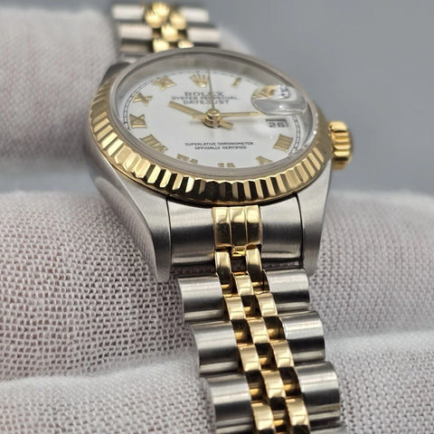 MINT PAPERS Rolex Datejust Gold Steel Fluted White Roman Jubilee 26mm 79173