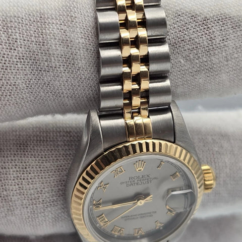 PAPERS Rolex Datejust 26mm 69173 TT Jubilee NO HOLES Rhodium Gray Roman Watch
