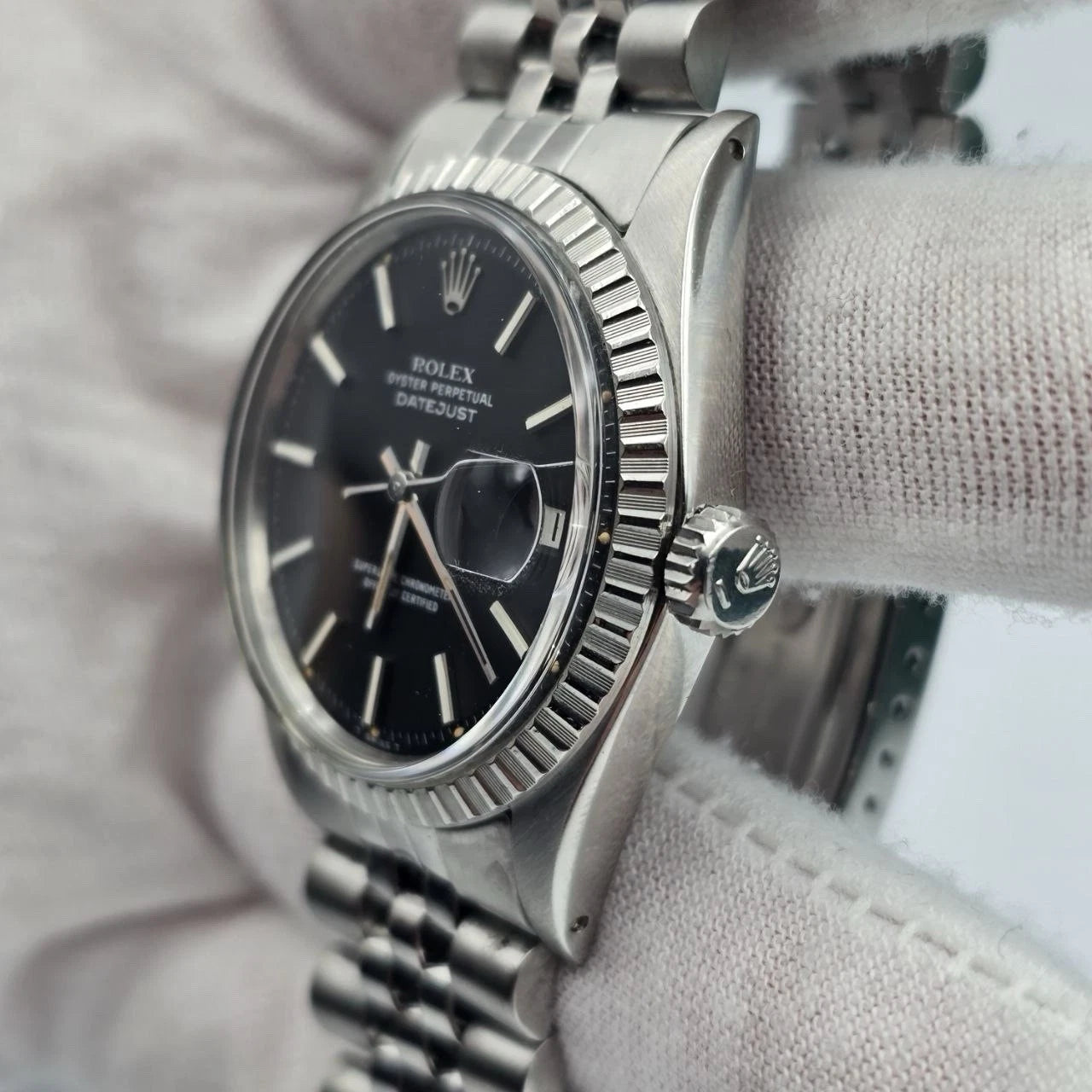 Rolex Datejust 1603 Steel Factory BLACK Dial Jubilee 36mm Automatic Watch