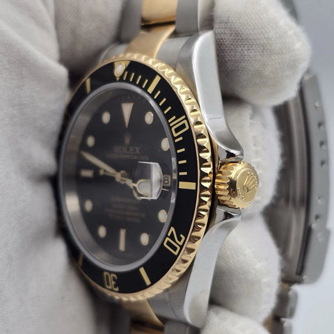 MINT 2006 PAPERS Rolex Submariner Date Two Tone Gold Black 40mm Watch 16613 BOX