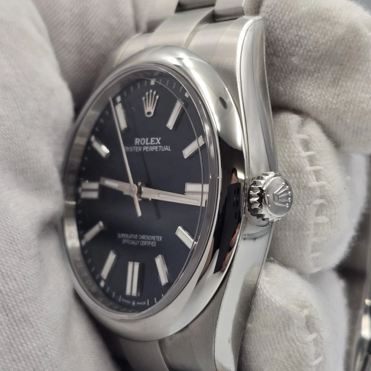 2024 PAPERS Rolex Blue Oyster Perpetual Smooth Bezel Steel 41mm Watch BOX 124300
