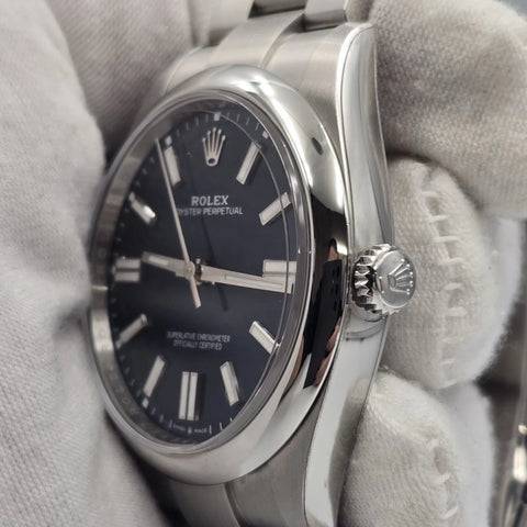2024 PAPERS Rolex Blue Oyster Perpetual Smooth Bezel Steel 41mm Watch BOX 124300