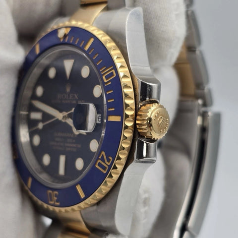 PAPERS 2016 Rolex Submariner Date 116613LB Blue Dial Gold TT 40mm Watch BOX