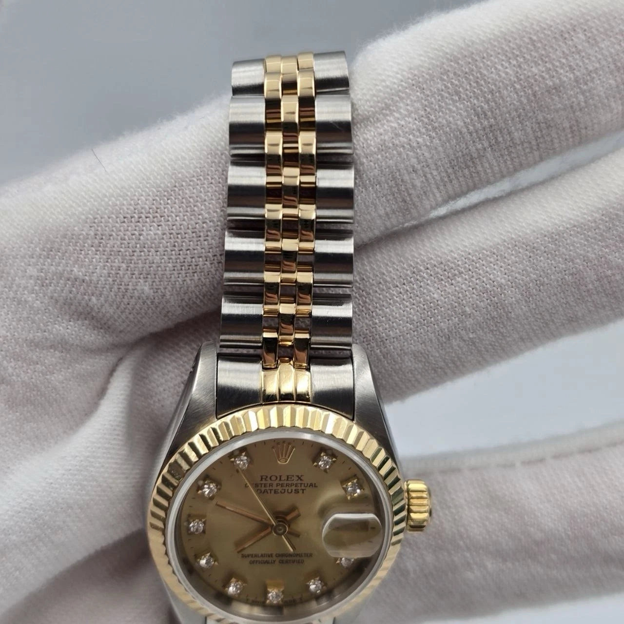 Rolex Lady Datejust 26mm Yellow Gold Steel Factory Champagne Diamond Dial 69173