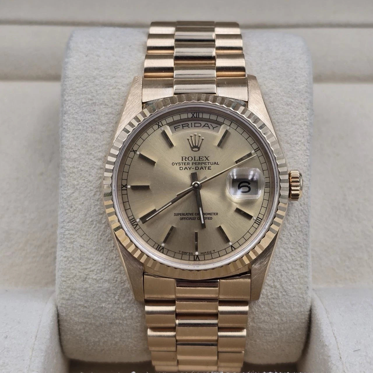 MINT Rolex 18K Gold Day-Date President Gold Champagne Dial 36mm Watch 18238