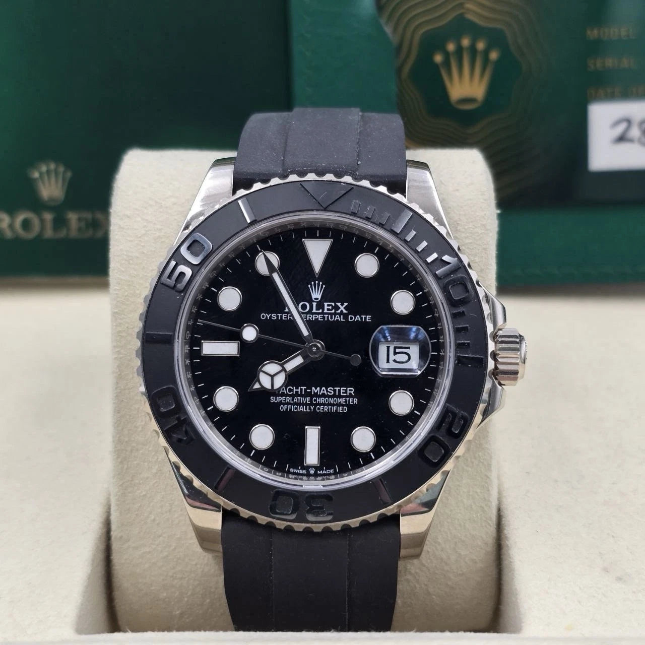 2025 PAPERS Rolex Yacht-Master Black Dial White Gold Oysterflex 42mm 226659 BOX