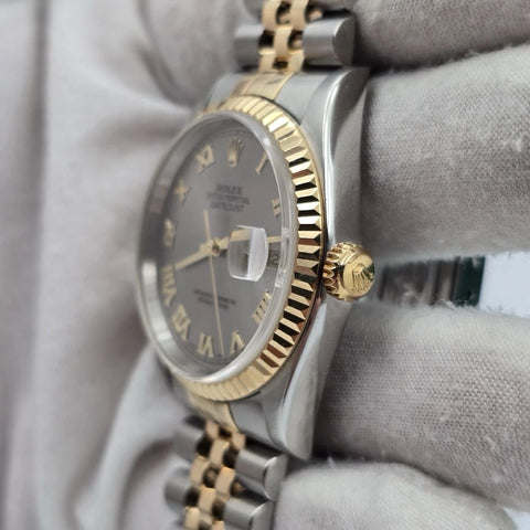 Rolex Datejust 36mm FACTORY Grey Roman Dial 18K Yellow Gold Jubilee 16233