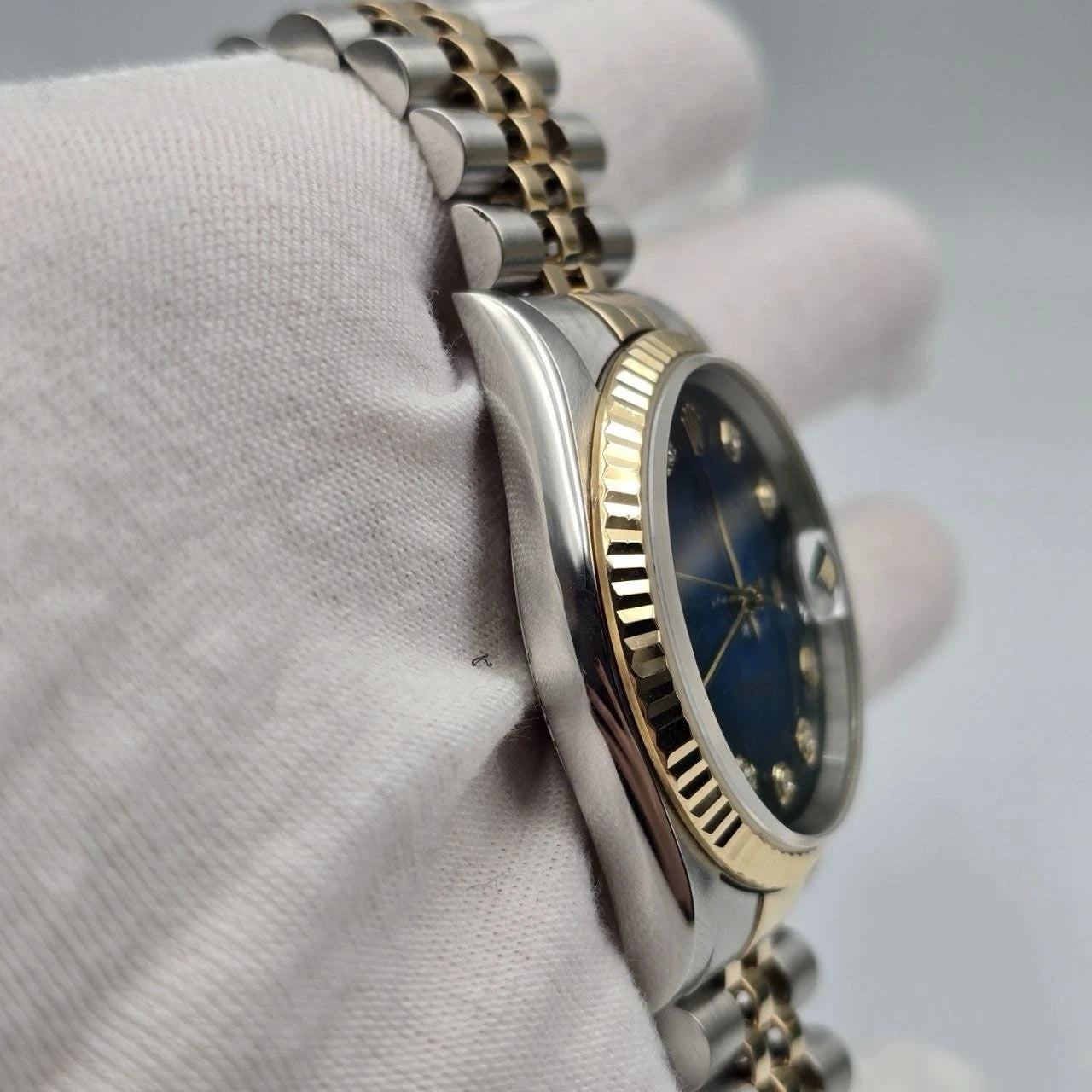 Rolex Datejust 36mm Blue Vignette Diamond Dial Two Tone 18K Gold Jubilee 16233