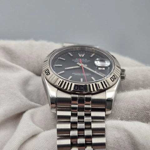 Rolex Datejust Turn-O-Graph Jubilee Black Dial Stainless Steel Watch 116264