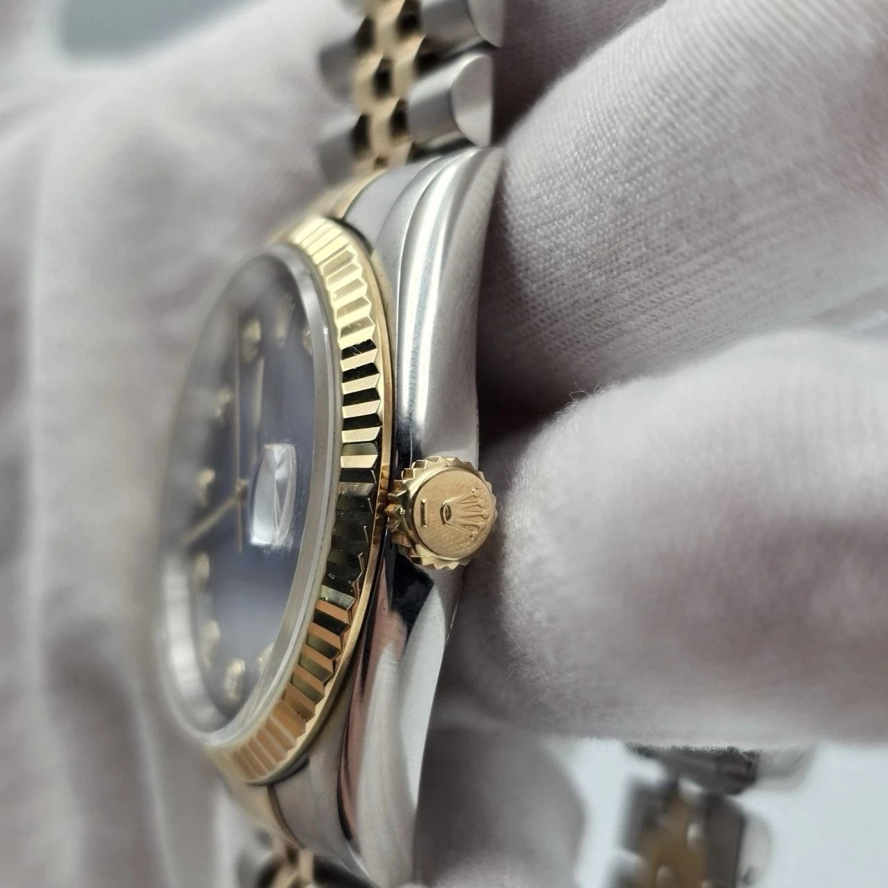 Rolex Datejust 36mm Blue Vignette Diamond Dial Two Tone 18K Gold Jubilee 16233