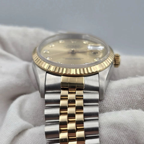 1996 PAPERS Rolex Datejust 36mm Champagne Diamond Dial Two Tone Jubilee 16233