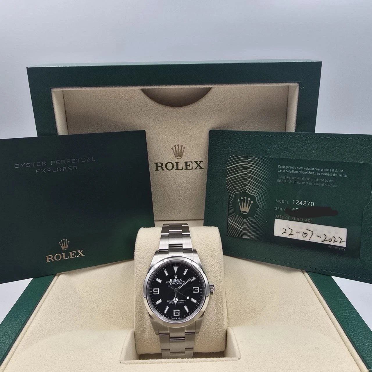 PAPERS MINT 2022 Explorer Black Dial Stainless Steel 36mm Watch 124270 BOX