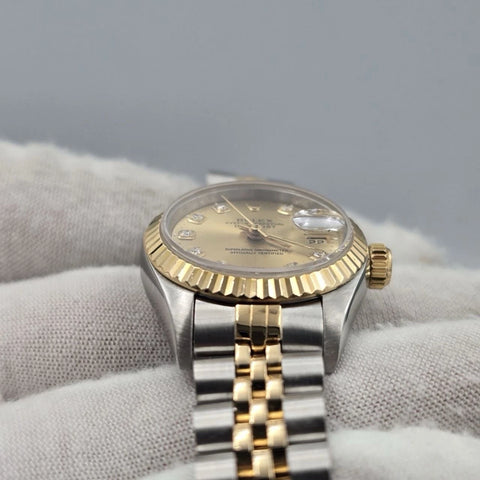 Rolex Lady Datejust 26mm Yellow Gold Steel Factory Champagne Diamond Dial 69173