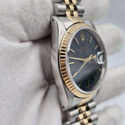 Rolex Datejust 36mm Blue Stick Dial Two Tone 18K Yellow Gold Jubilee 16233