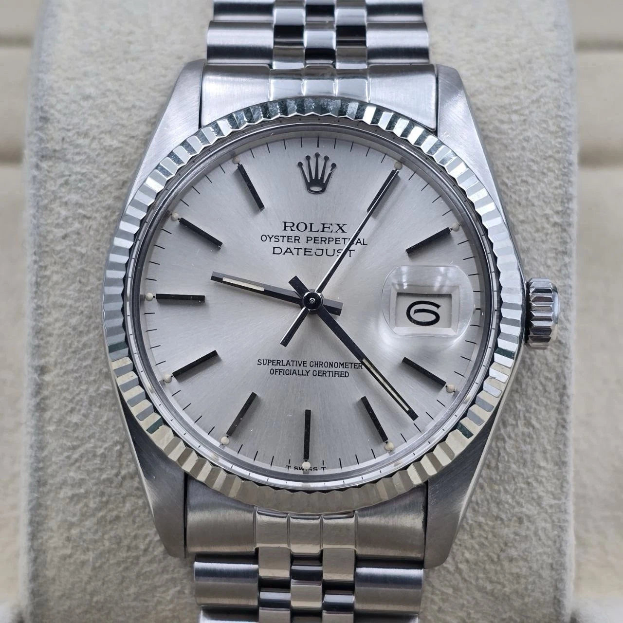 Rolex Datejust 36mm Oyster Perpetual 18k White Gold Steel Silver Dial 16014