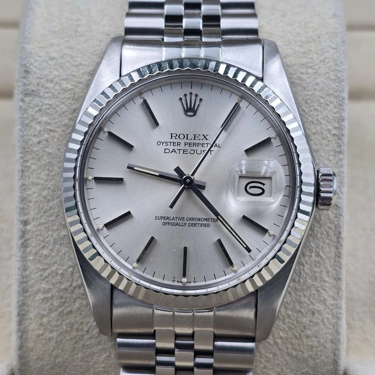 Rolex Datejust 36mm Oyster Perpetual 18k White Gold Steel Silver Dial 16014